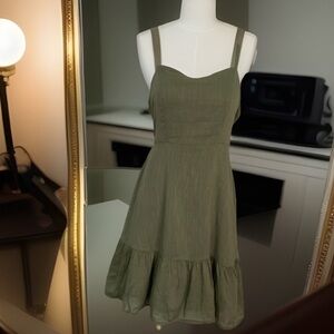 Old Navy Cami Military Green Sundress smocked back Small fit and flare tiered